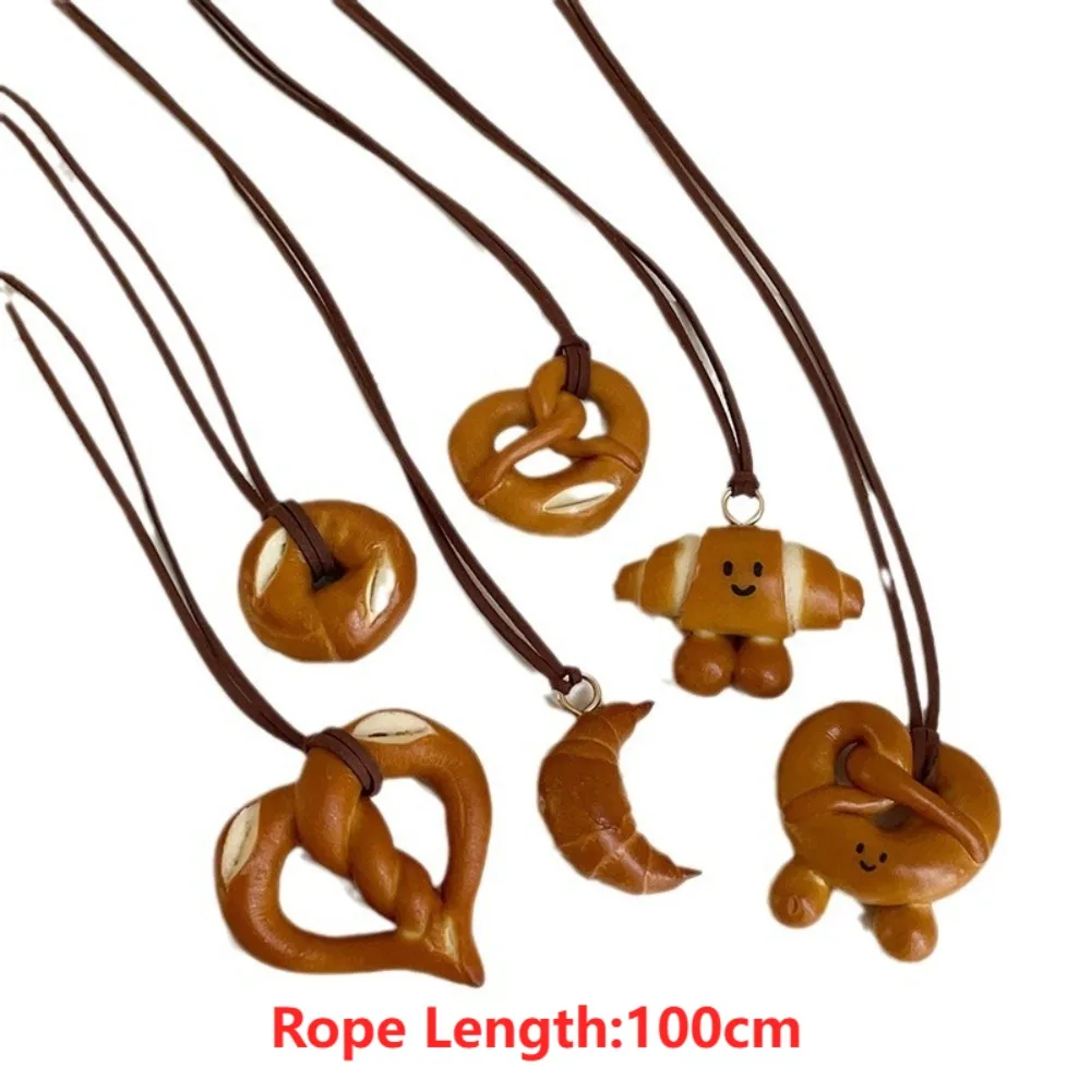 Collar con colgante de pan hecho a mano, comida de pan, agua alcalina, colgante versátil de moda, regalo, cadena de suéter de Donut bonita