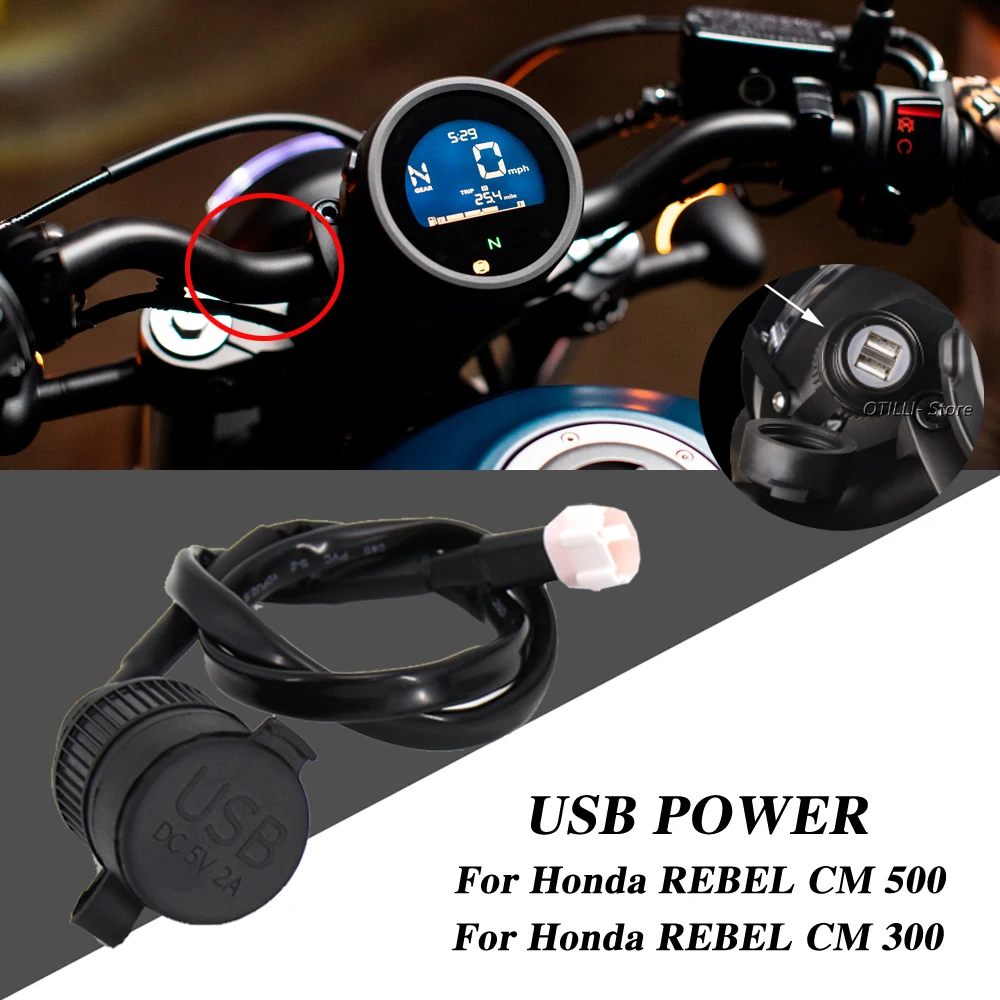 

Motorcycle Parts For Honda Rebel CM 500 300 CM500 CM300 Dual USB Charger Cigarette Lighter Adapter Phone Charger Double USB Port