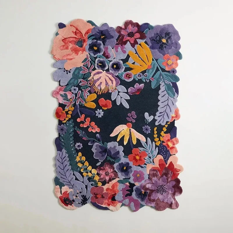 Handmade gun thorn New Zealand wool carpet, high-end living room bedroom bedside blanket flowers special-shaped pastoral