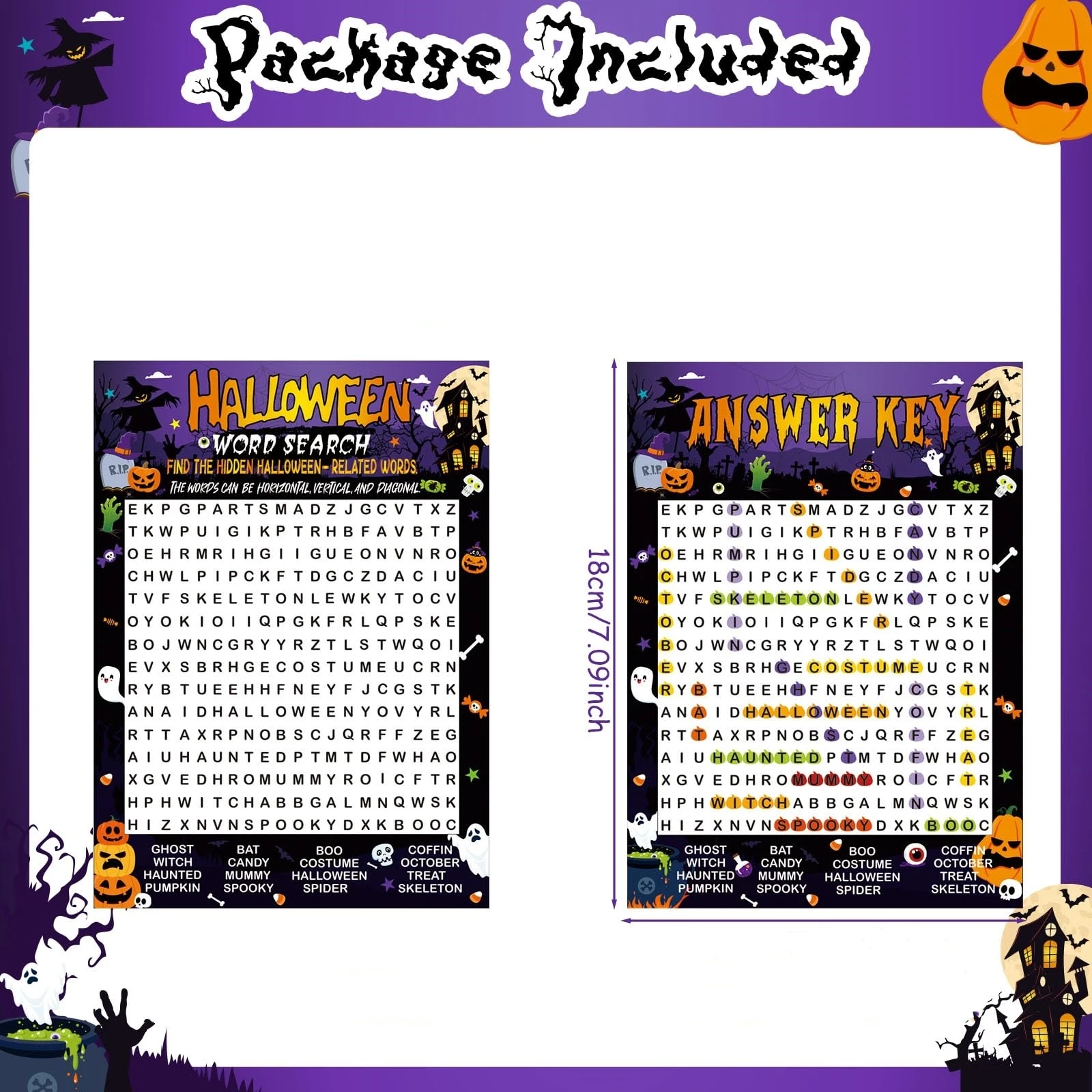 33 Pcs Halloween Word Search Game Card Set Halloween Party Game 30 Players and 3 Answer Card Home Classroom Activities Fall Car
