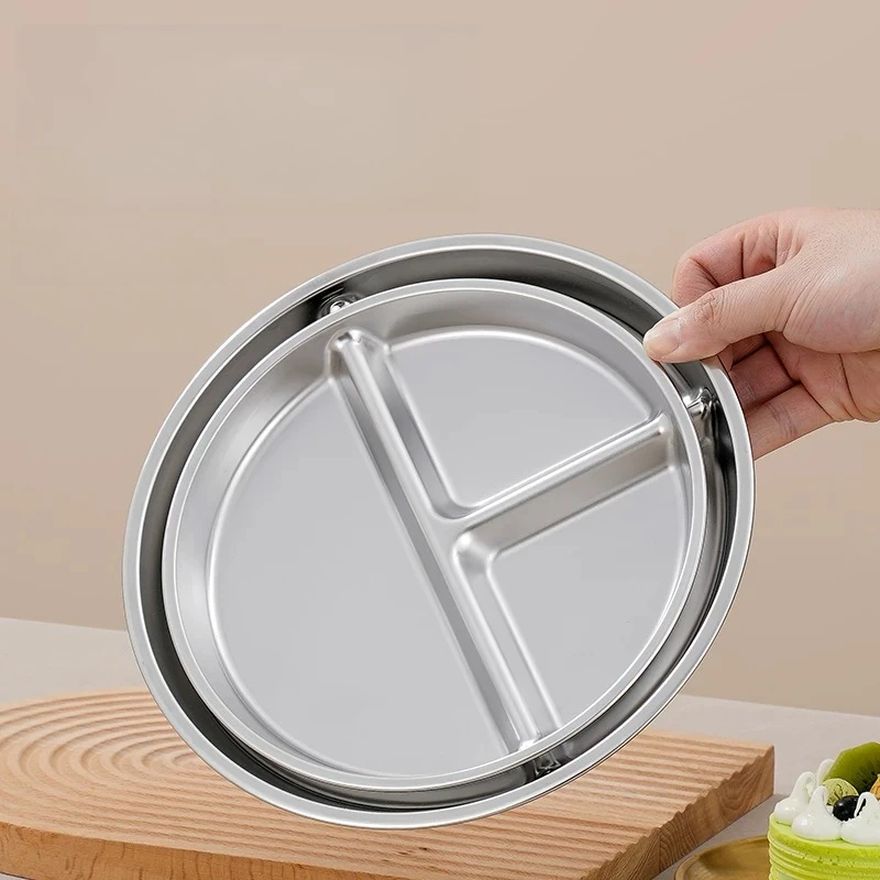 CX stainless steel grid plate, three-grid vegetable plate for quantitative meal sharing and food control and weight loss