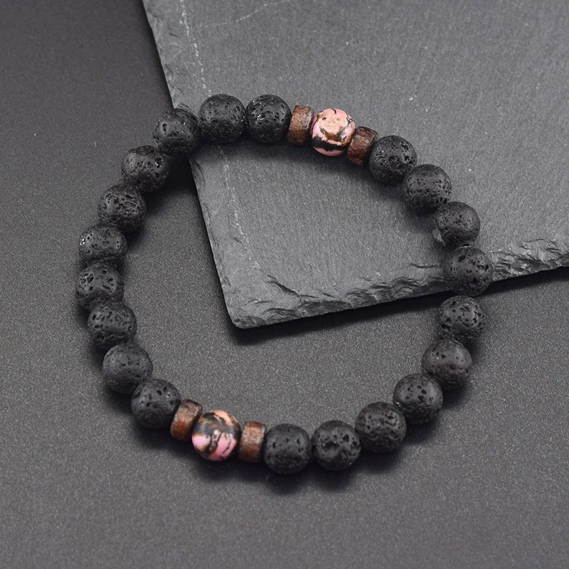 Genuine Rhodonite Beaded Bracelet Men Womne Natural Energy Volcanic Stone Beads Stretch Wrist Bracelet Yoga Healing Gem Jewelry