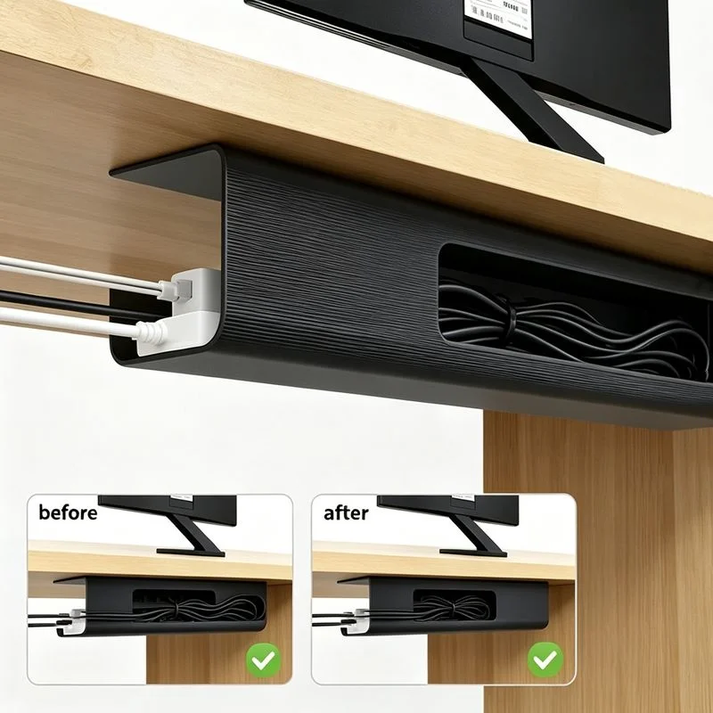 40cm Punch Free Cable Organizer Under Desk PVC Wire Storage Holder Wall Mounted