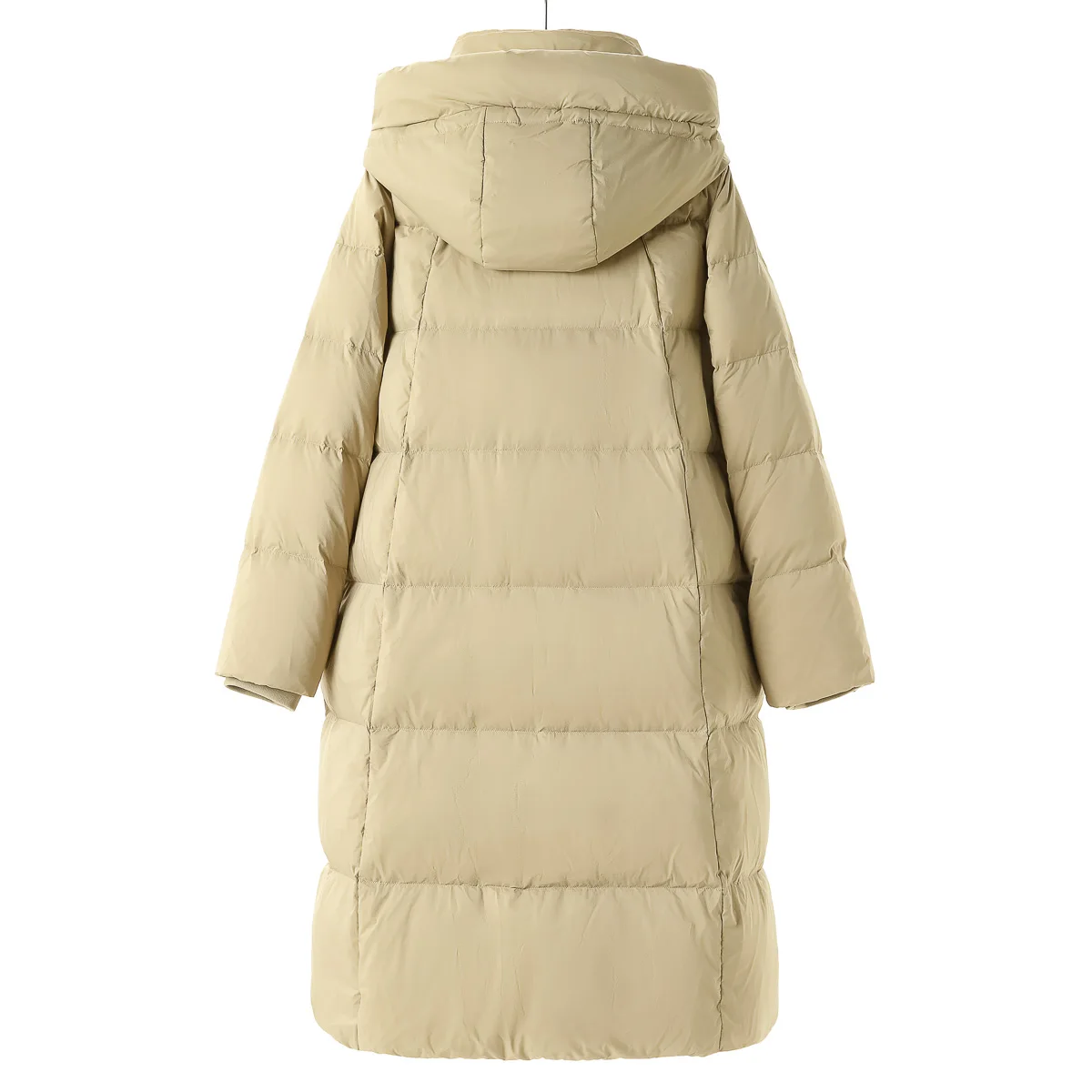 Long Hooded Stand Collar  Color down Jaet Winter Warm Commute Sle Nylon Fabric White Du Feather Filling Zipper Clo...