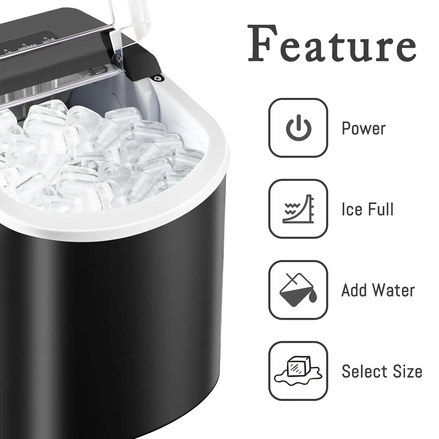 Countertop Ice Maker, Portable Ice Machine with Handle, Self-Cleaning, 26lbs in 24Hrs, 2 Sizes Bullet Shaped Ice, 9 Ice Cubes