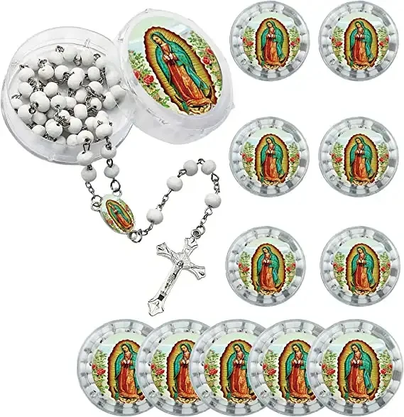 12 Pcs Virgen De Guadalupe Scented Red and White Rosary Comunion First Communion Religious Necklace