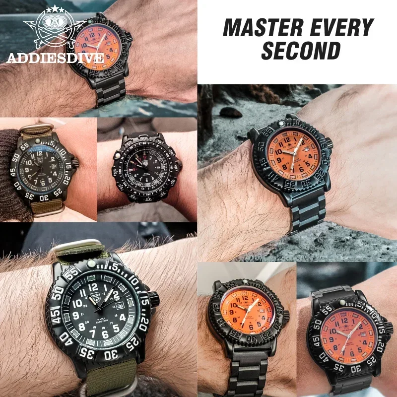 ADDIESDIVE Orange Zifferblatt Stahlband Herren Quarzuhr Mode Legierung Gehäuse Leuchtende Wasserdichte Outdoor Sport Uhren reloj hombre