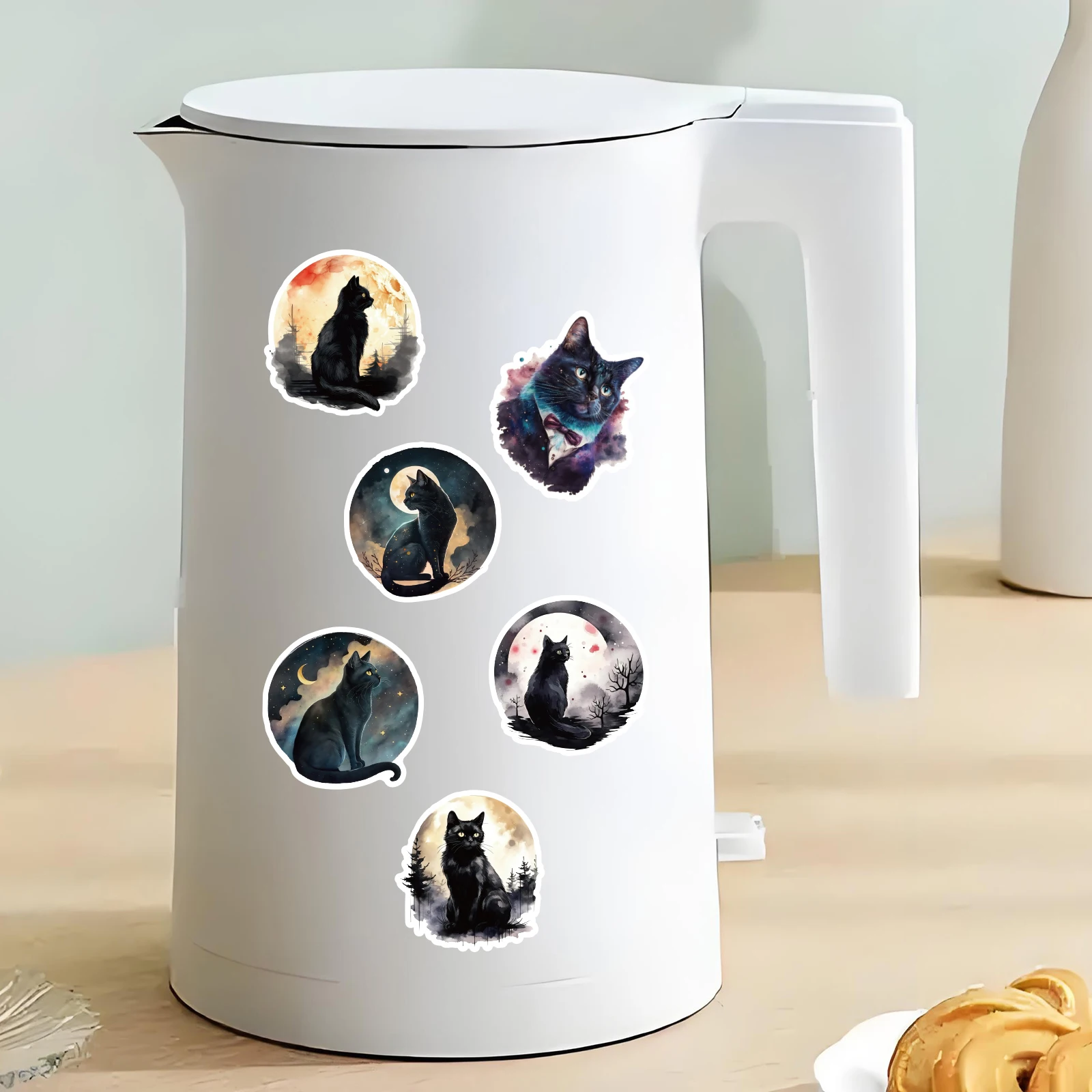 Autocollant chat noir rétro au clair de lune, 20 pièces, pour ordinateurs portables, bouteilles d'eau, valises, téléphones et Ipads, fournitures scolaires, autocollants