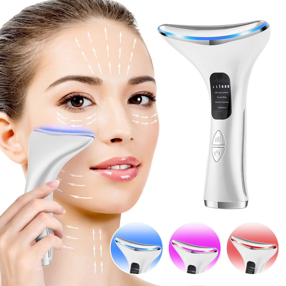 3 Color Light Neck Beauty Device Microcurrent Neck Beauty Massager 45℃ Hot Compress Skin Firming Anti-wrinkle Face Lifting Tool