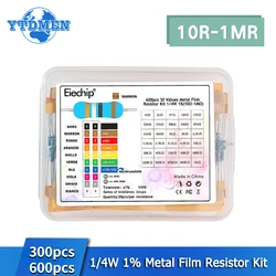 300/600PCS 30 Kinds 1/4W Resistance 1% Metal Film Resistor Kit with Box 1K 10K 100K 220ohm 1M Resistors