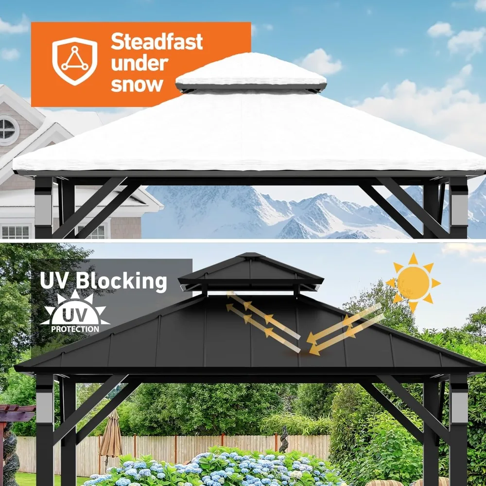 

Modern 10x10 Hardtop Gazebo with 4 LED Lights Permanent Metal Frame Galvanized Steel Double Roof Customizable Outdoor Shelter