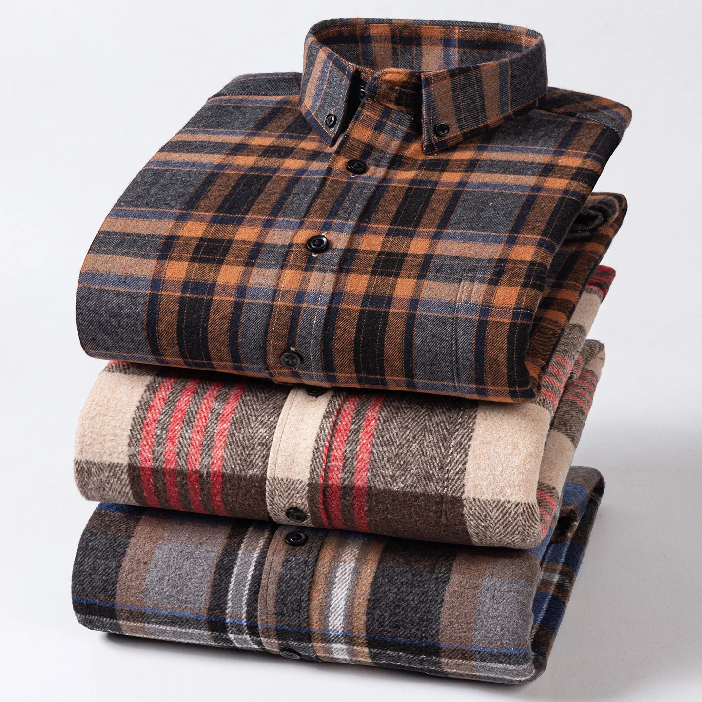 

plus size 7xl Winter Warm 100%cotton brushed long sleeve shirts soft single pocket plaid casual tops thickened designer clothes