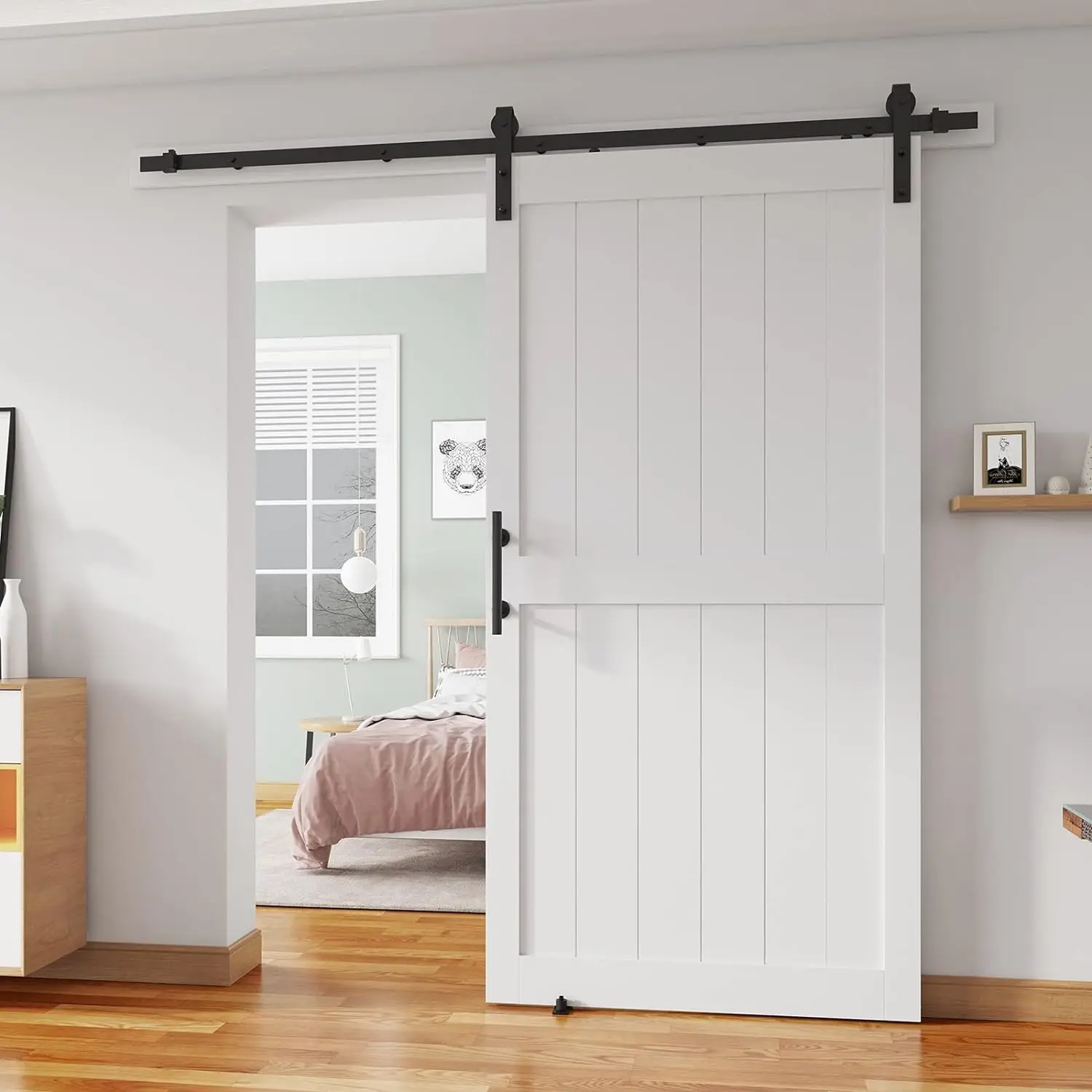 

42''x84'' Sliding Barn Door with 7 Ft Barn Door Hardware Kit& Handle& Floor Guides,Pre-Drilled Holes Easy Assembly -