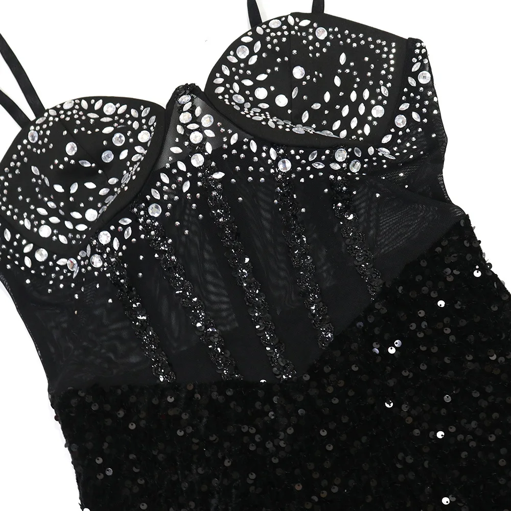 Long Dresses With Sleeves Strapless Sequin Womens Dresses See-through Elegant Party Evening Dress Birthday Prom Maxi Dress XSY22