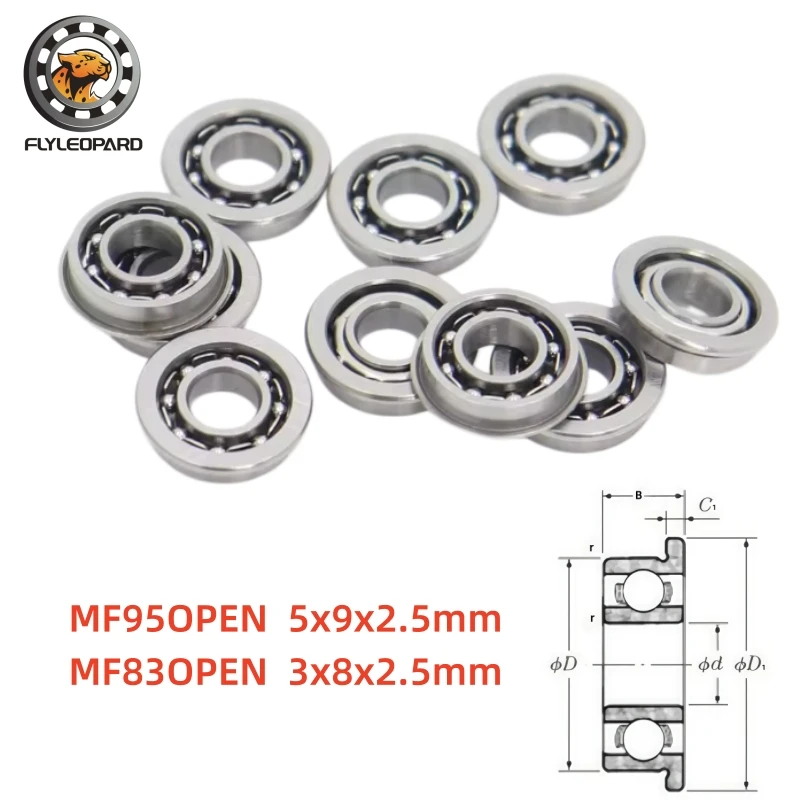 

10pcs/set Flange Bearing MF83 3x8x2.5mm ABEC-7 MF95 5x9x2.5mm Miniature Flanged Non Standard Bearings MF83 MF95 Open
