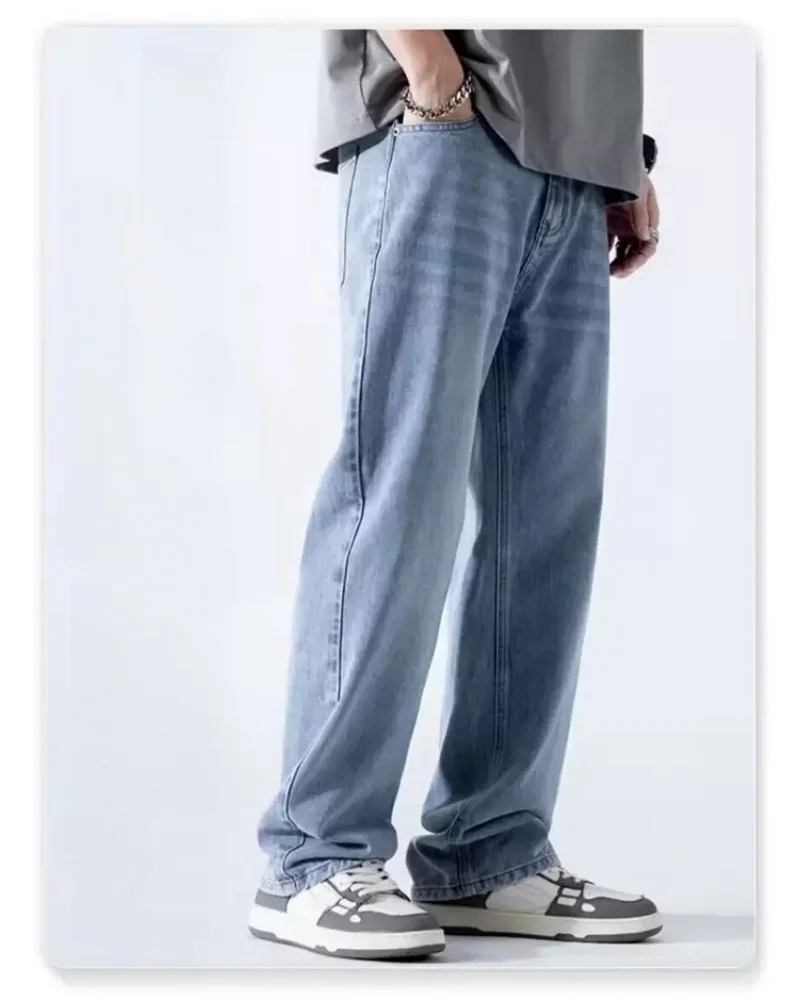 

Мужские классические повседневные джинсы с прямыми штанинами, мужские широкие джинсовые брюки, простые уличные джинсовые брюки в стиле ретро.