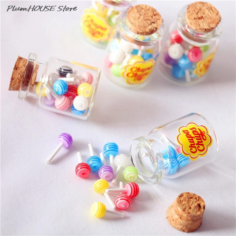 New 1/12 Miniature Food Dessert Sugar Mini Lollipops With Case Holder Candy For Doll House Kitchen Furniture Toys Accessories