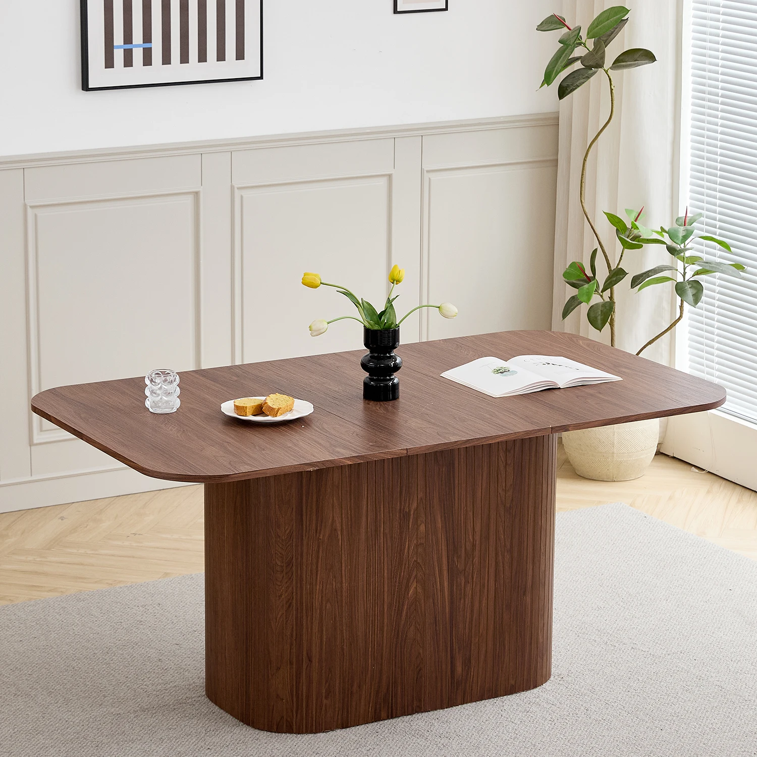 EGOONM Moderne eenvoudige rechthoekige eettafel van massief hout, lees- en recreatie-eettafel voor de woonkamer, voor 4-6 personen, 160*90cm - afbeelding 1