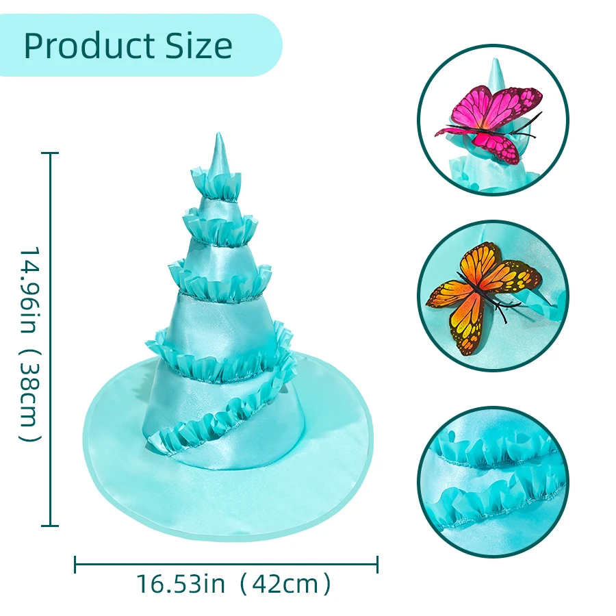 1pc mint blue ruffled edge hat with imitation butterfly decoration spring outfit flower fairy hat Easter carnival school party view 6