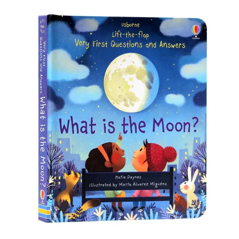 Qué es la luna Libros de imágenes con solapa 3D en inglés de Usborne para niños, libro de cuentos de lectura cognitiva, iluminación