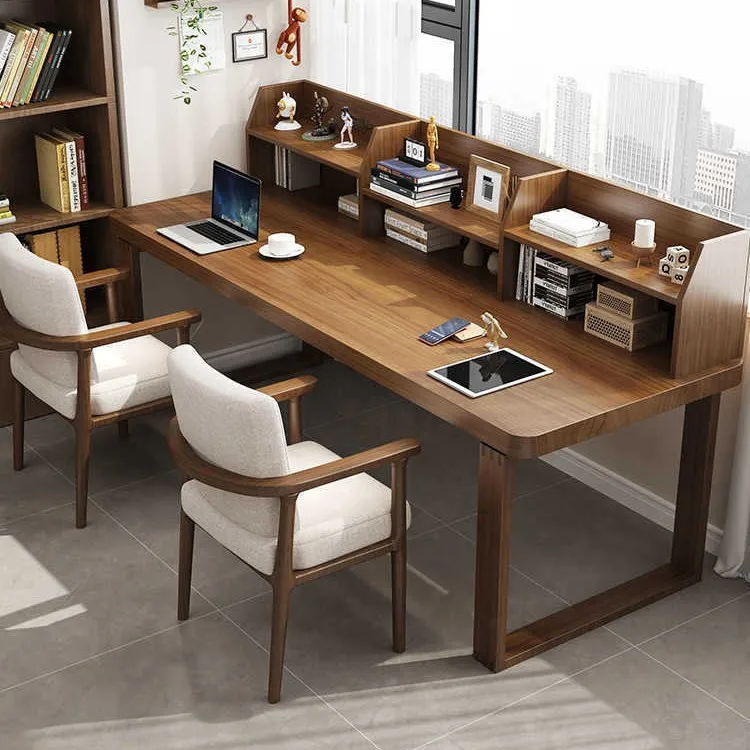 Solid wood desk bookshelf integrated household student writing table long living room bedroom simple wall computer