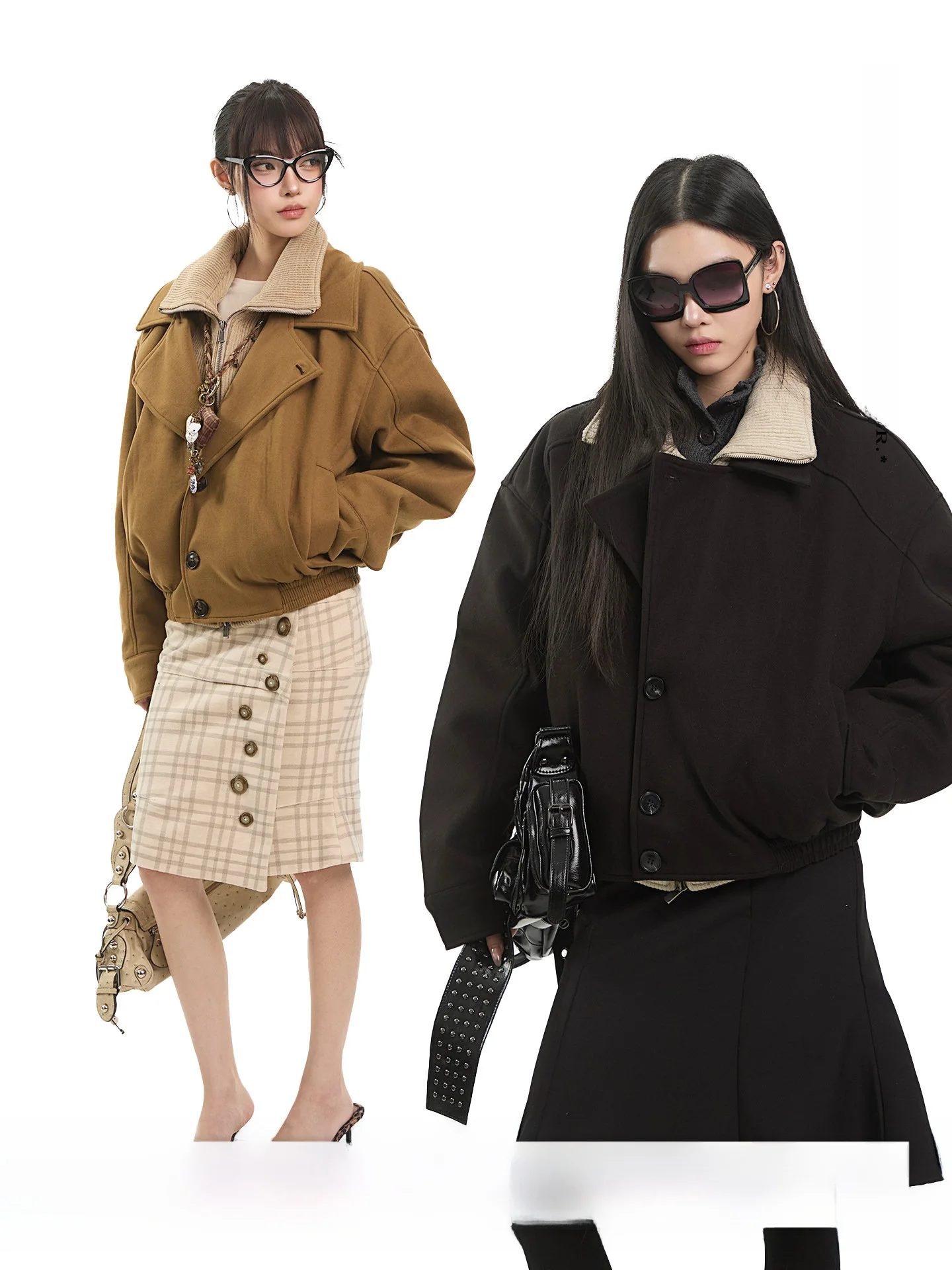 

Uncmhisex American Retro Suede Jaet Women's Autumn Winter Loose Fit Versatile Fur Collar Long Sve Thiened Color