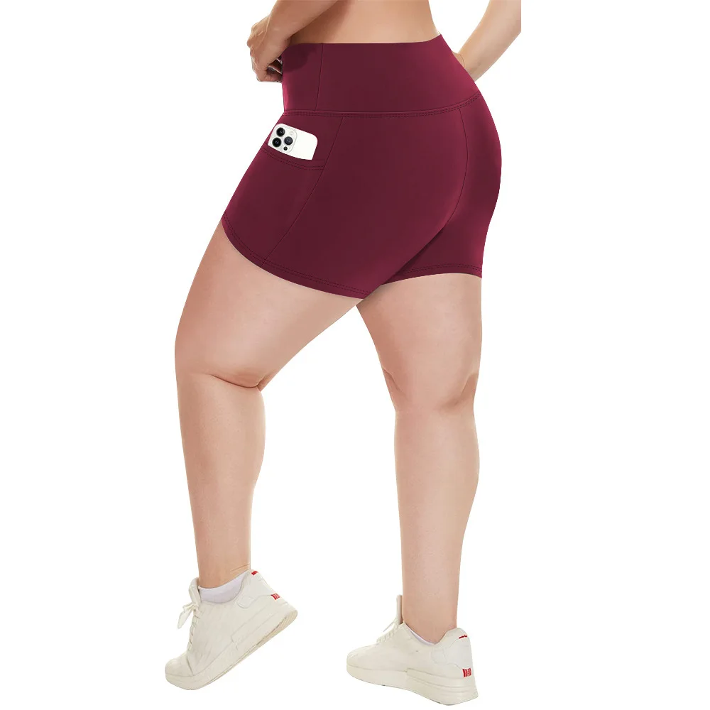 Yoga-Shorts in Übergröße für Damen, hohe Taille, Seitentasche, Workout, Laufhose, dehnbar, sportlich, Sommermode, schmale Shorts – Detail 8