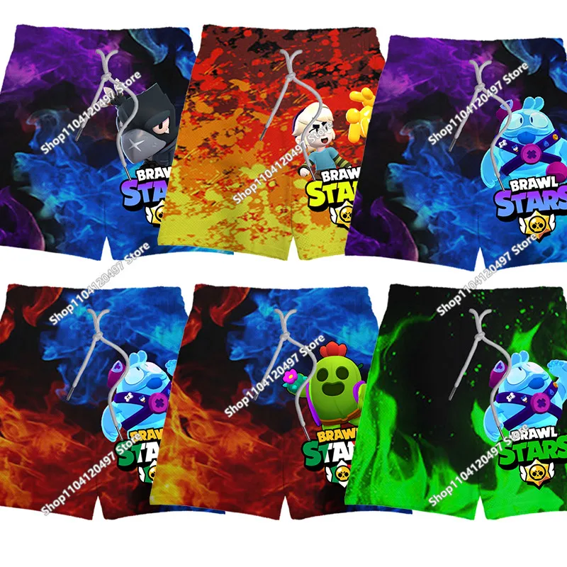 Pantalones cortos de playa con estampado gráfico para niños de 4 a 14 años, pantalones cortos deportivos con estampado de animales Brawl Stars, traje de baño para hombre, pantalones cortos geniales