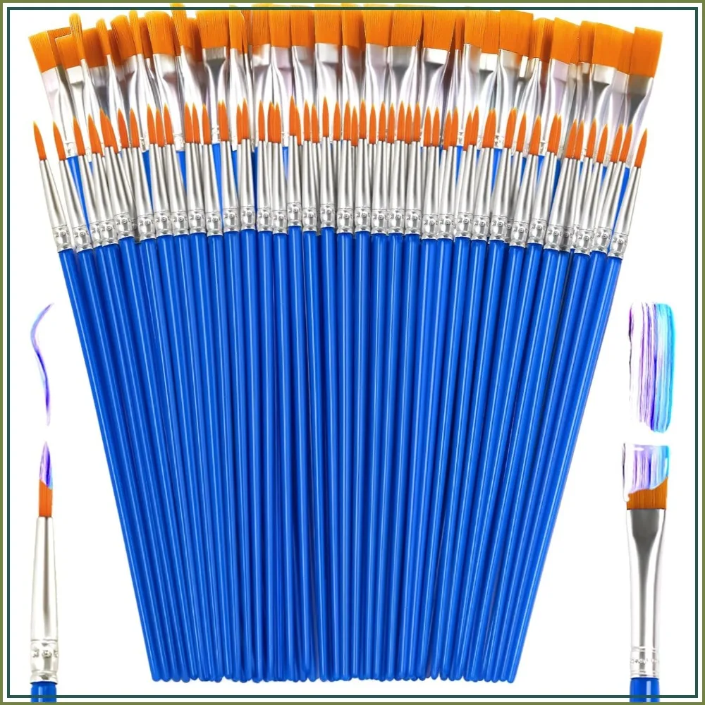 

110 Pcs Small Paint Brushes Bulk, Flat Tip Round Acrylic Paint Brushes for Acrylic Watercolor Canvas Face Painting