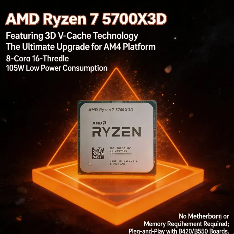 AMD Ryzen 7 5700X3D Gaming Processor for simulation open world games Factorio 96MB L3 3D V-Cache AM4