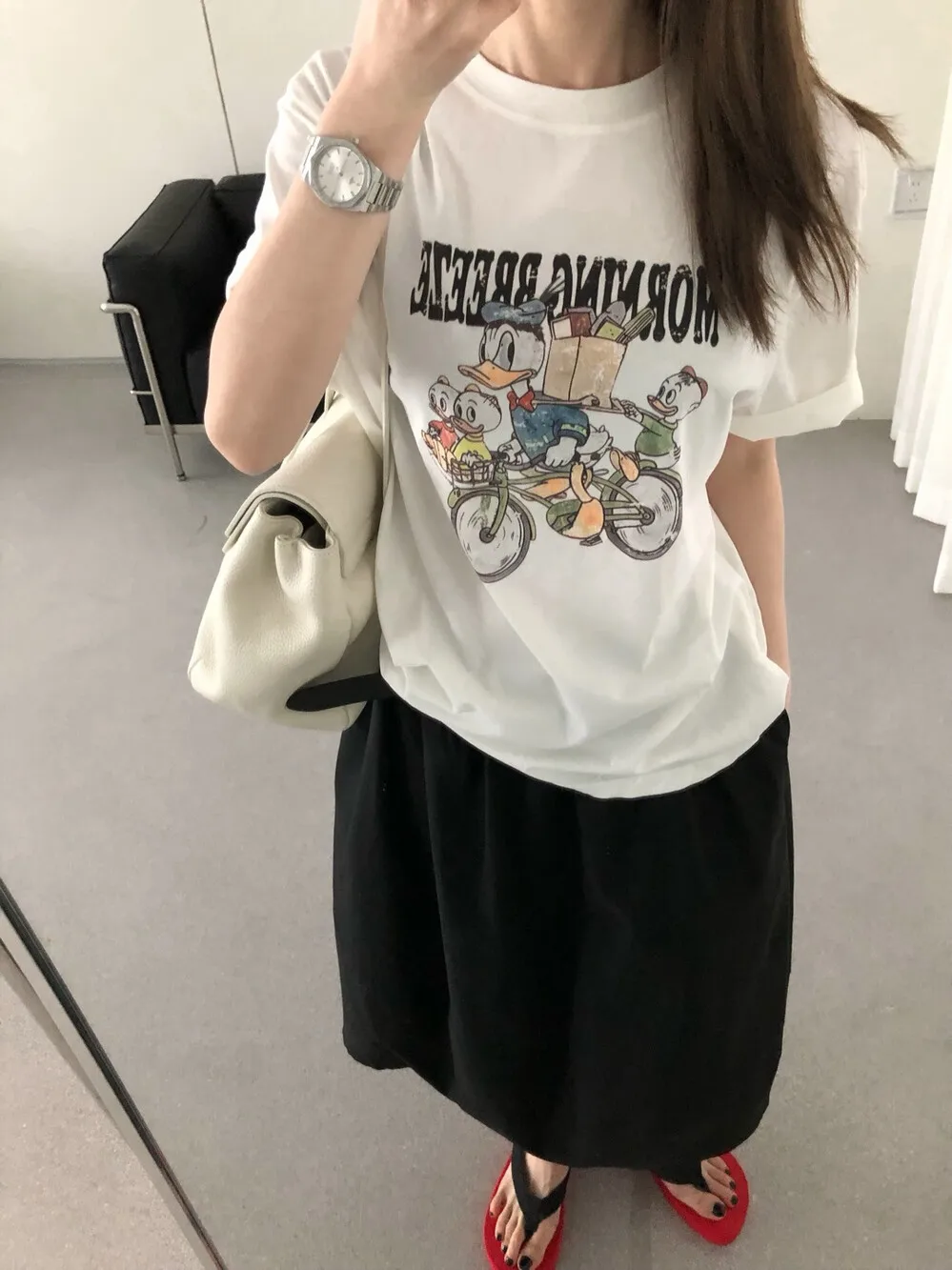 

Футболка Lilian Commuter Style с короткими рукавами и мультяшным рисунком в корейском стиле, универсальная, впитывающая пот, с круглым вырезом, стандартного кроя