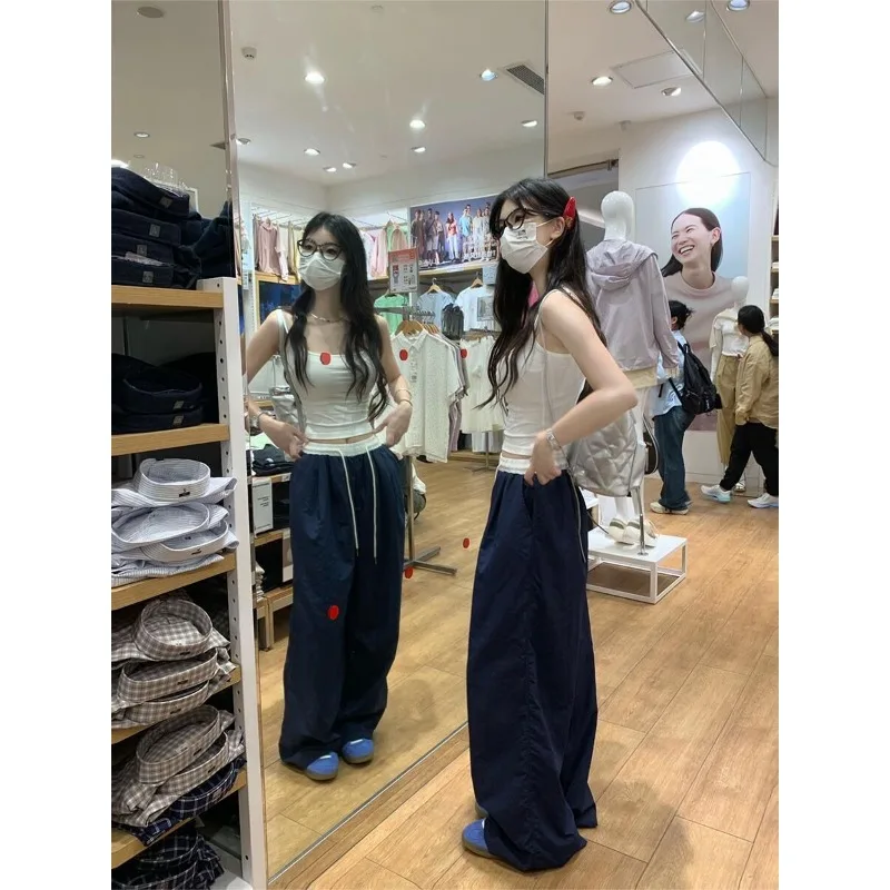 سراويل واسعة الساق بألوان متباينة أمريكية للنساء سراويل رياضية وكاجوال جديدة عالية الخصر وفضفاضة ومتعددة الاستخدامات