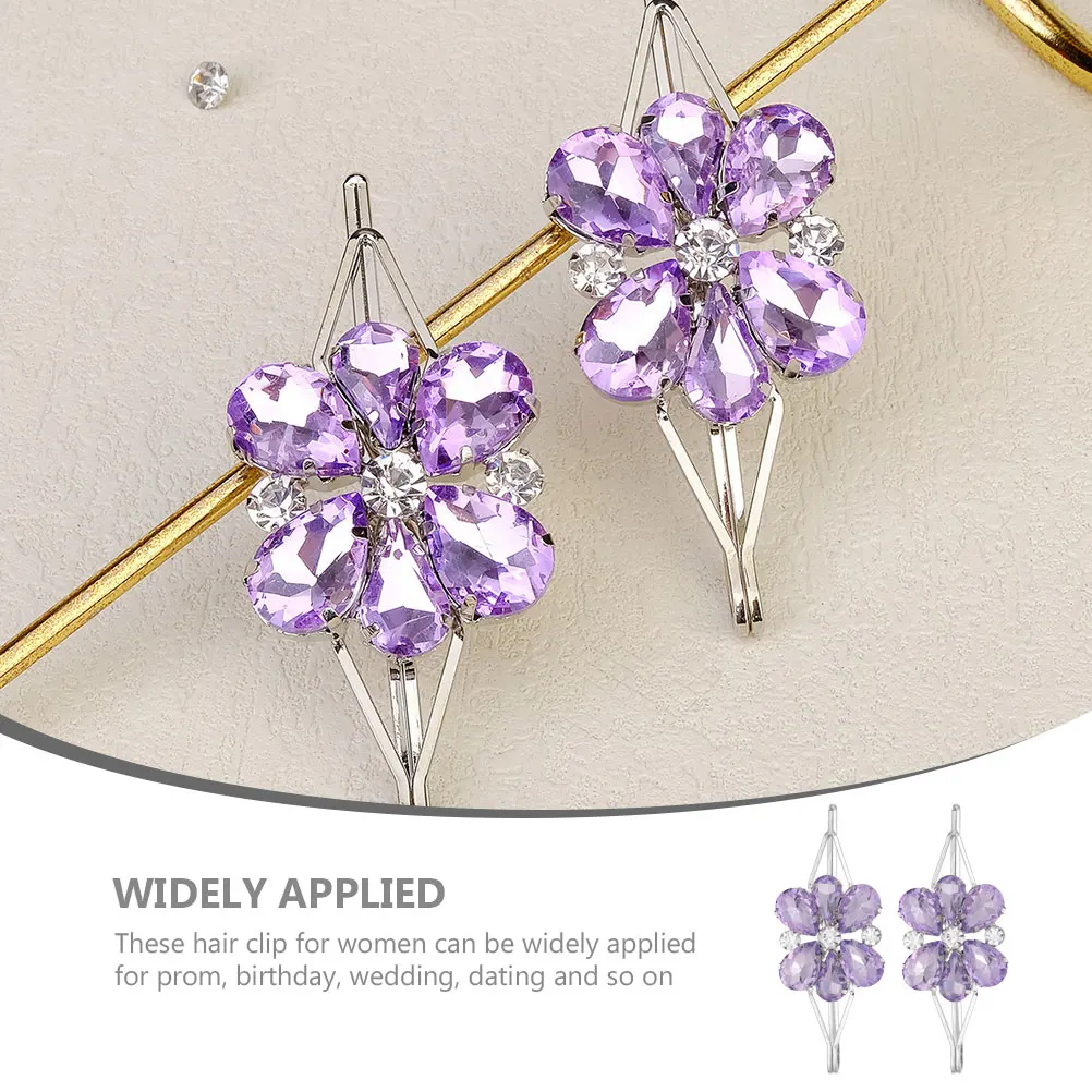 

2 pcs Rhinestone Clips Women Purple Glass Bride Wedding Accessories Teen Girls Small Hair Barrette Clips Hair Decorations