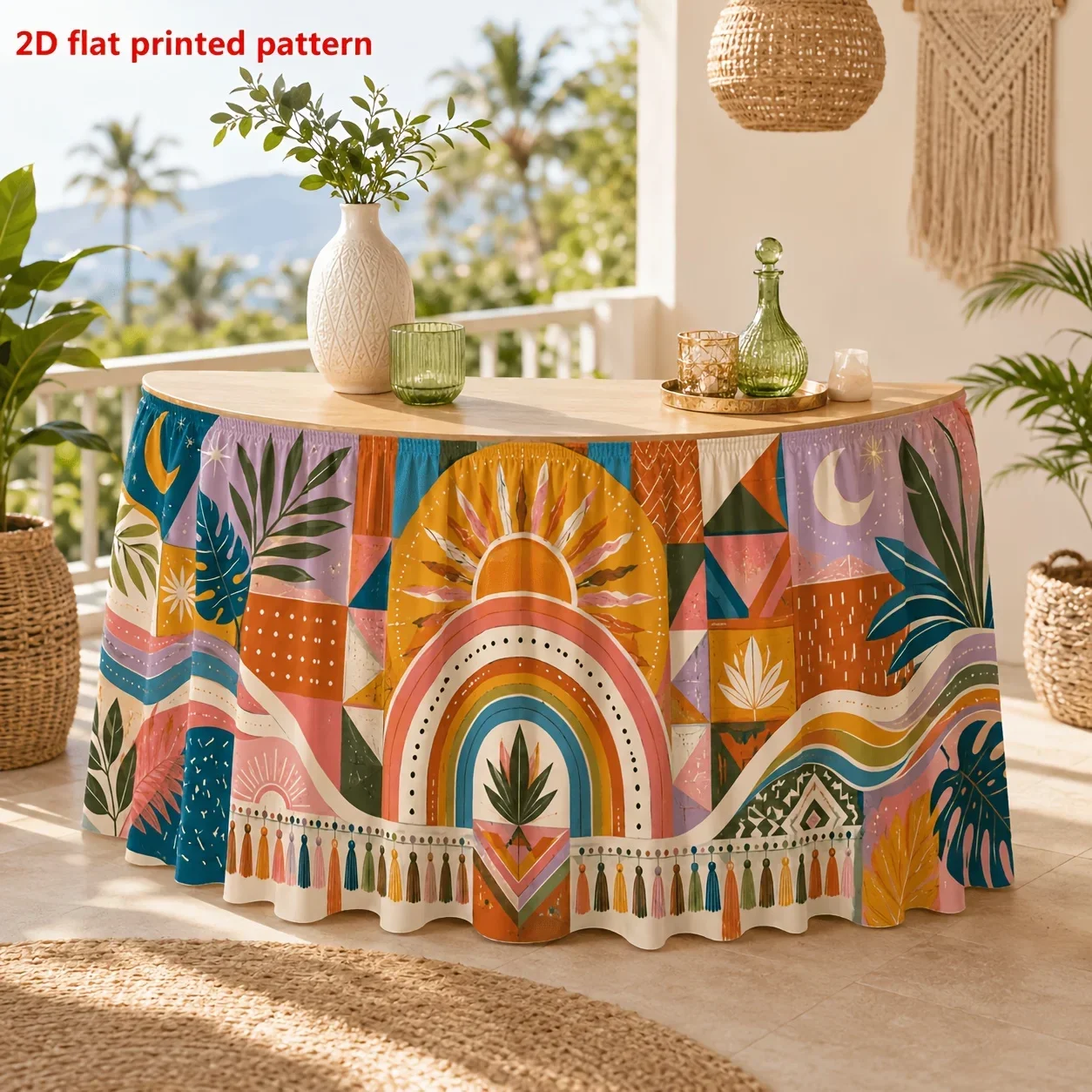 1 piece of table flag table skirt. Bohemian abstract printed table skirt. Rainbow sun and moon turtle.xzj