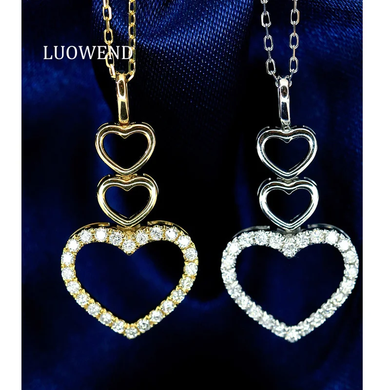 

LUOWEND 100% 18K White/Yellow Gold Necklace Heart Shape Real Natural Diamond Pendant Necklace for Women High Wedding Jewelry