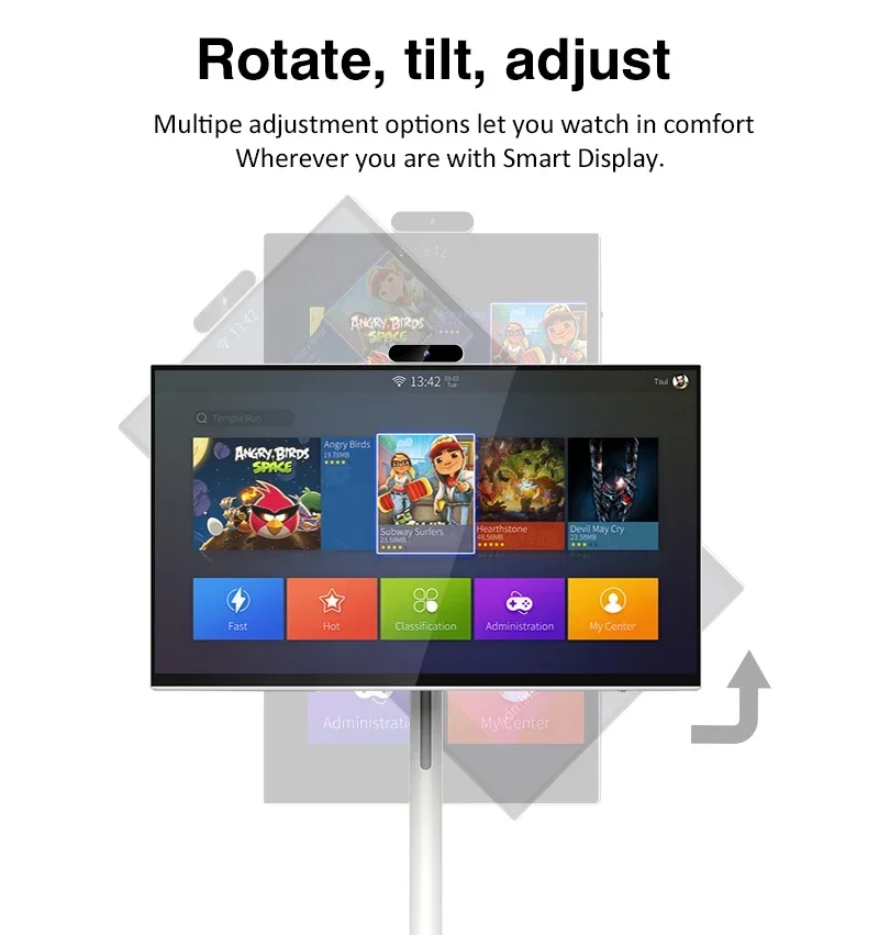 32/21.5 Inch 1080p Follow by Me Movable Display Touch Screen    Floor Standing Android Wireless Por   Smart Tv for Home