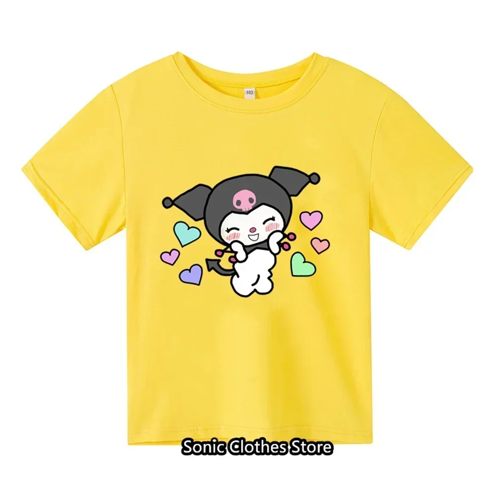 2024 New Kawaii Kuromi T-shirt 3-14 Year Old Children's Cartoon Anime Pattern Children's Girls and Boys Short Sleeves