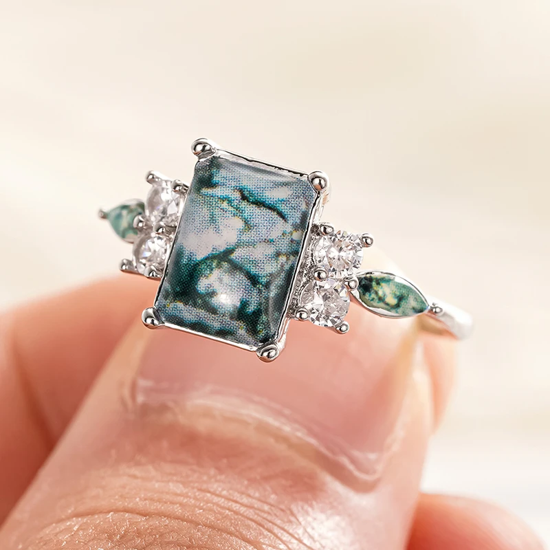 Huitan Dainty Ring with Simulated Marble Print Design for Women Bright Creative Finger Accessories Elegant Modern Party Jewelry