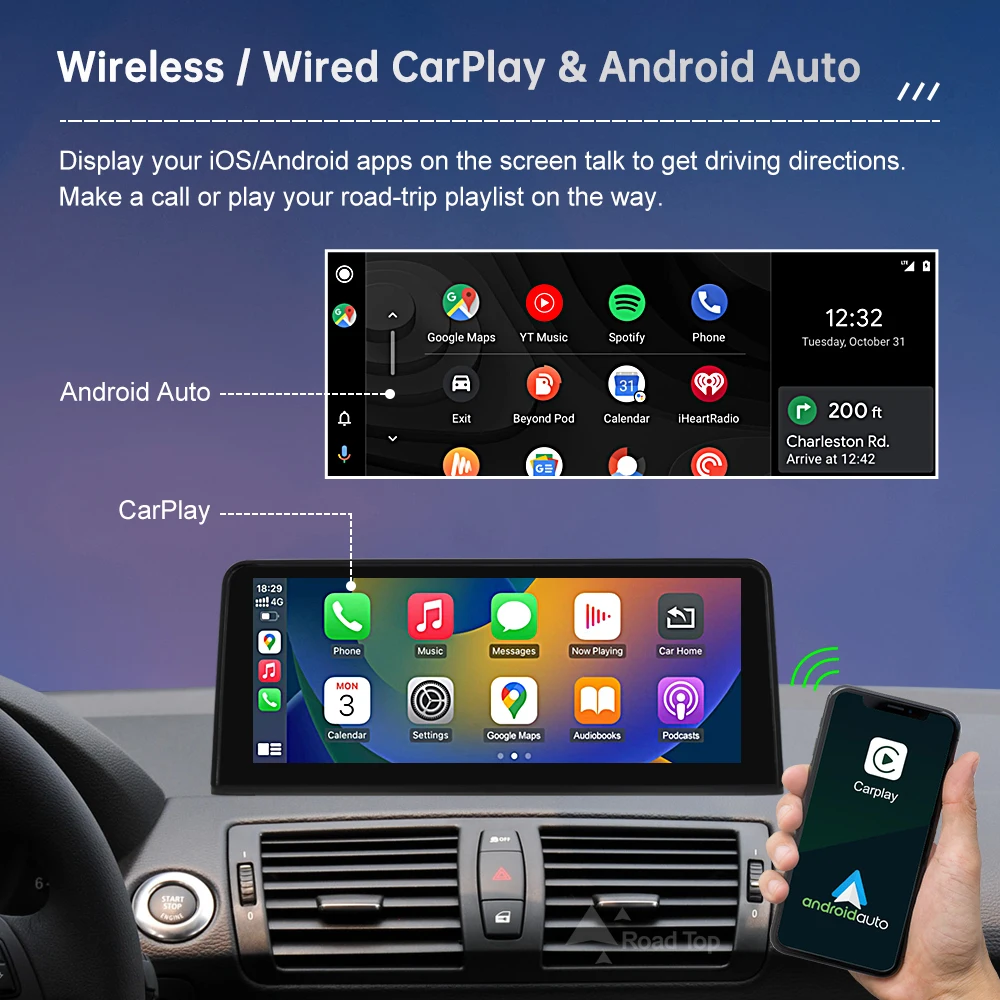 لاسلكي CarPlay أندرويد السيارات سيارة شاشة الوسائط المتعددة لسيارات BMW 1 سلسلة E81 E82 E87 E88 CCC/CIC نظام شاشة تعمل باللمس راديو السيارة #4