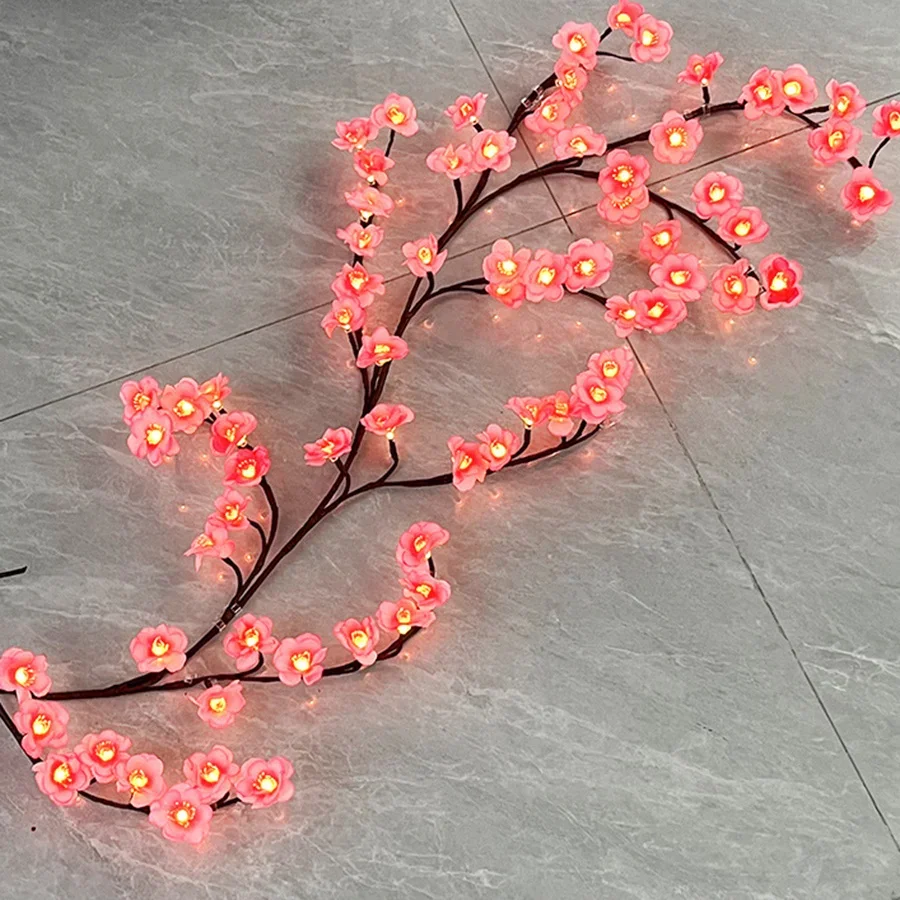 7.5ft 144 LED Pink Cherry Blossom Flower Willow Vine Light With Remote Artificial Cherry Flower Lighted Tree Branch Vines Light