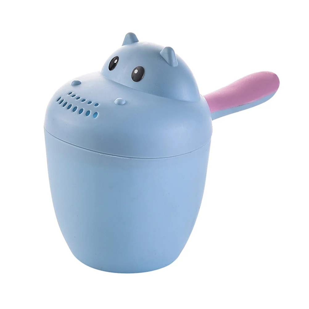 

Kids Baby Shampoo Cup Cartoon Hippo Shape Baby Bath Shower Caps Cup Spoons Bath Toys for Children Birthday Gift (Blue)