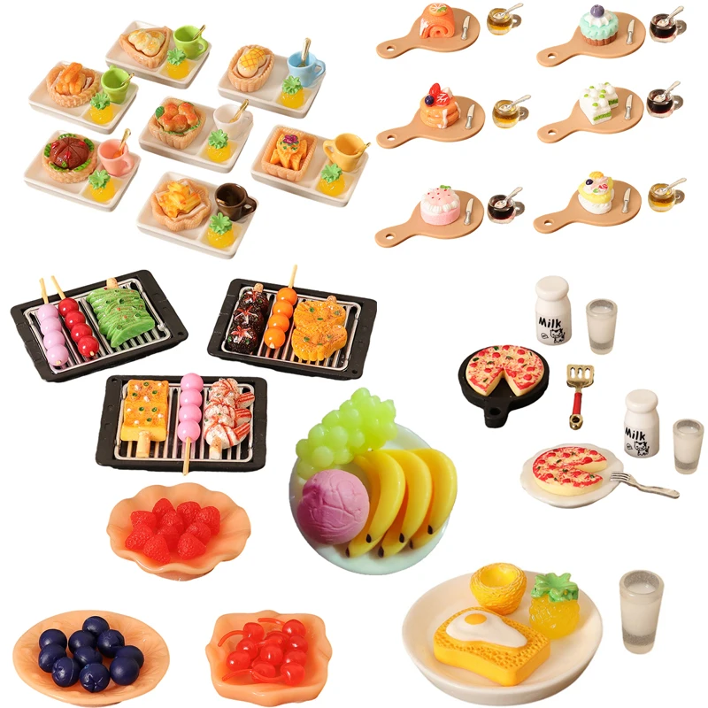 

1Set 1/12 Dollhouse Miniature Food Dessert Cake Fruit Tray Tableware Kitchen Model Decor Toy Doll House Accessories