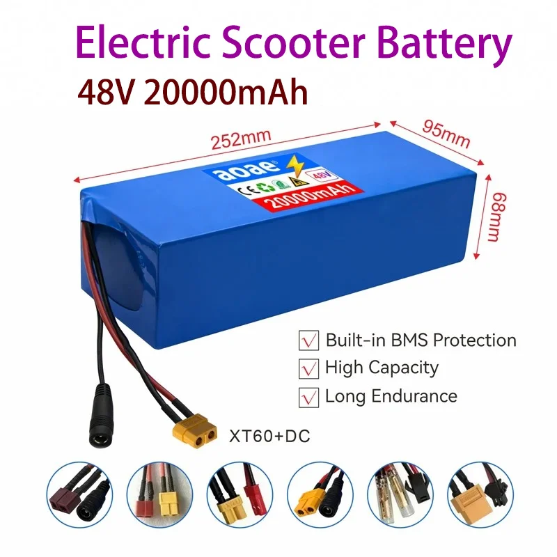 48V 20Ah 13S5P Lithium Battery Pack,Electric Scooter E-bike Replacement Battery,Multiple Connector Options With Charger Optional