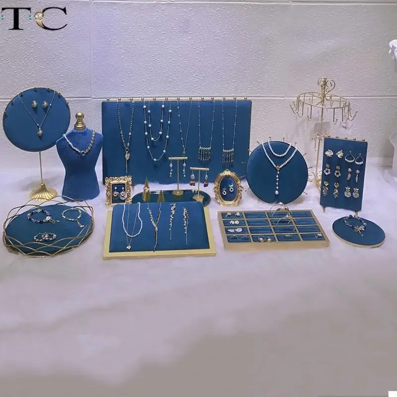 

Fashion Blue Series Jewelry Necklace Earring Display Stand Direct Broadcast Physical Store Jewelry Ring Bracelet Display Stand