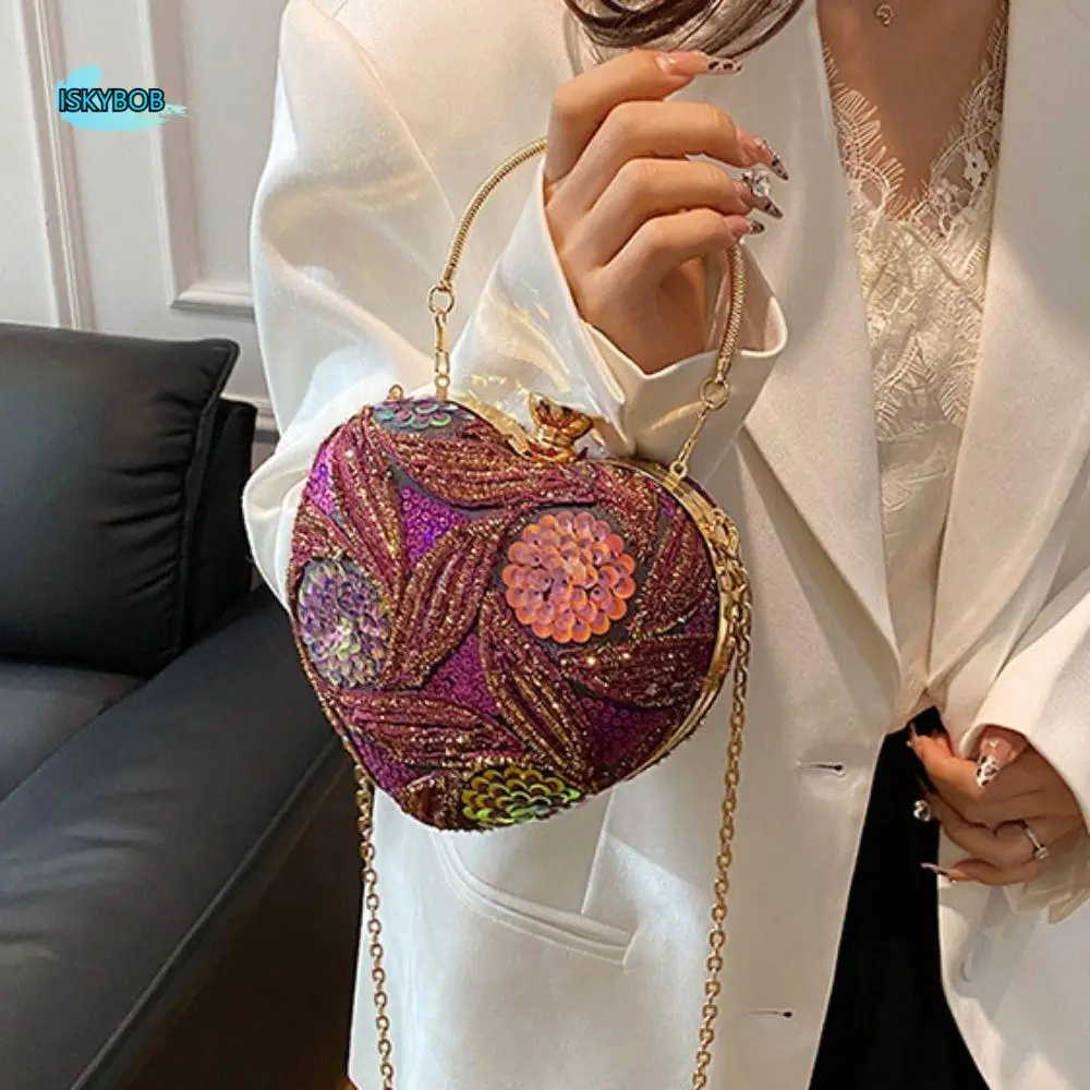 

Glitter Sequin Evening Banquet Bag Elegant Large Capacity Heart Shape Handbag Sweet Embroidery Ladies Clutch Bag Girls