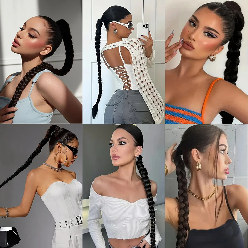 Estensione dei capelli sintetici a coda di cavallo intrecciata lunga, design dell'attaccatura dei capelli ad alta elasticità, opzioni di lunghezza multiple, accessori per coda di cavallo