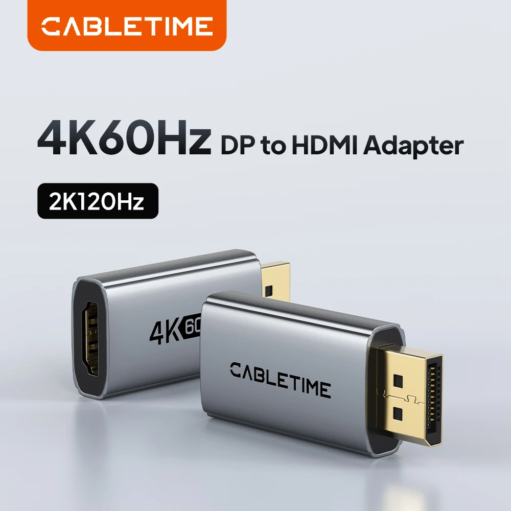 CABLETIME 4K60Hz DP to HDMI Adapter Display Port to HDMI Converter DP Male to HDMI Female Converter for PC TV Laptop Projector
