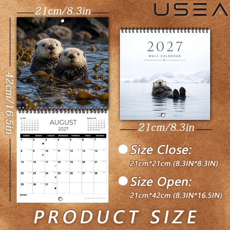 2027 Wall Calendar,Arctic Sea Otter Themed Wall Calendar, Yearly Organizer with Habit Tracker,Christmas New Year Seasonal Gift