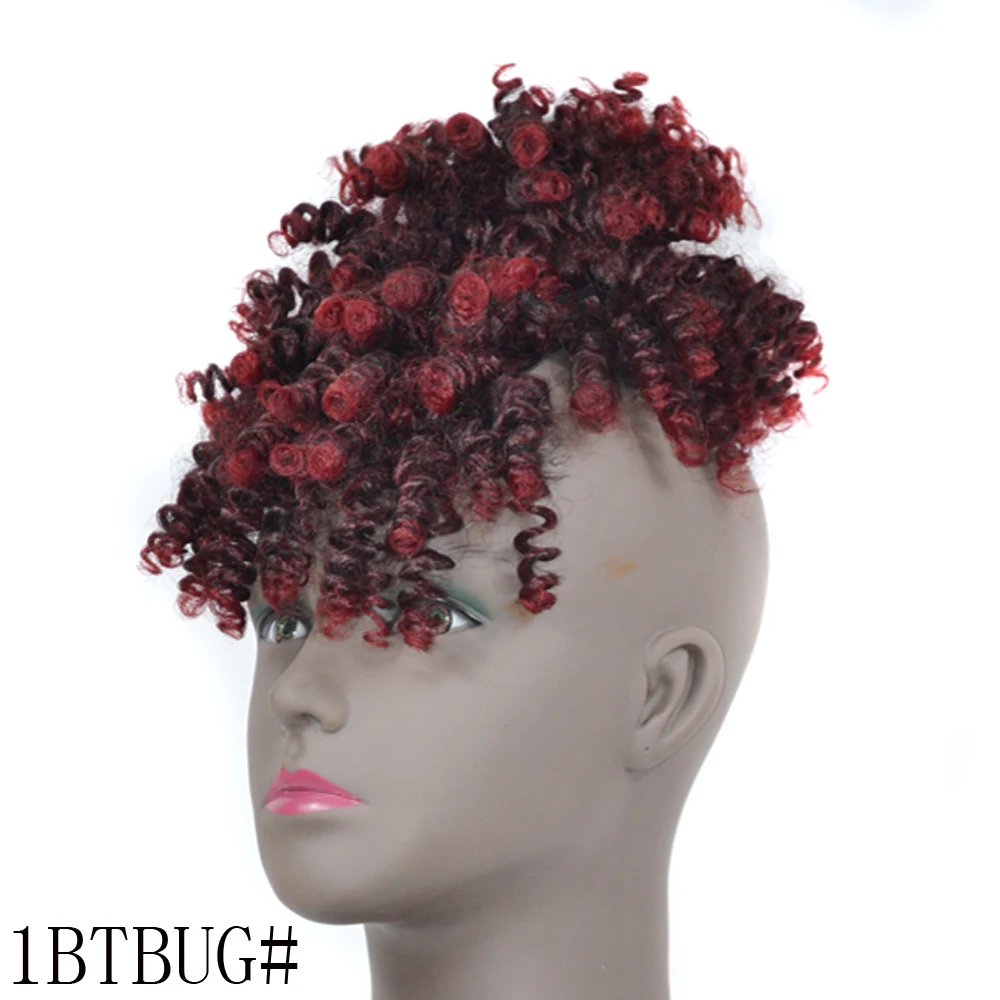 Afro Puff Updo Hair Drawstring Ponytail with Bangs Black Kinky Curly Hair Bun