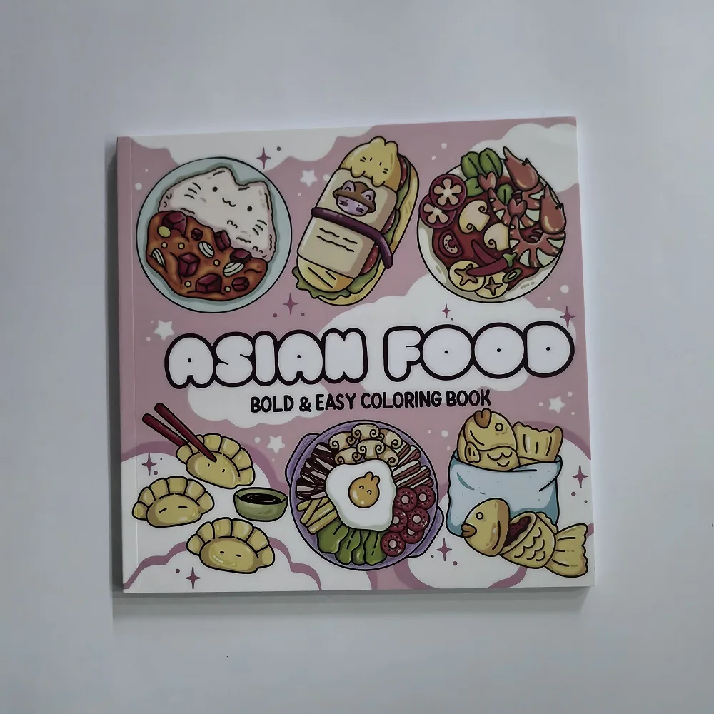 Easy-Bold Asian Food Themed Coloring Book for Adults Cute Drawing Design Perfect Gift Christmas Party And Birthday